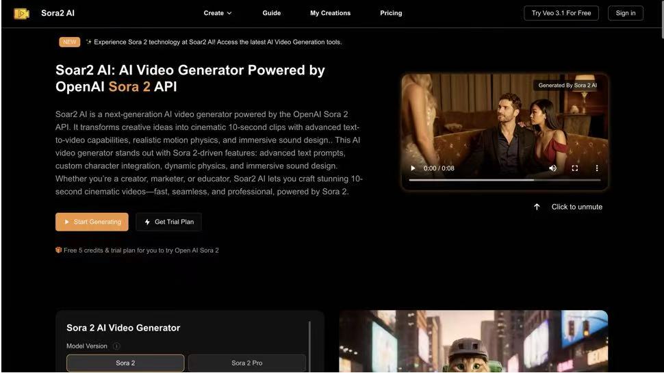 Soar2 AI Advanced Sora 2 Powered AI Video Genera screenshot