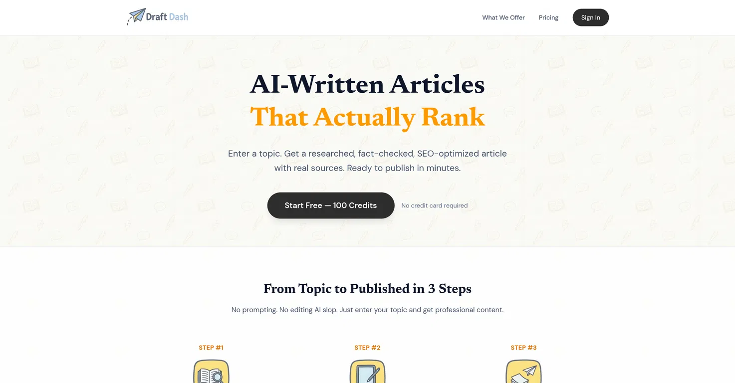 Draft Dash - AI Article Writer with Real Sources screenshot