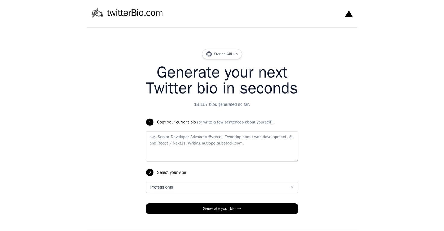 Twitter Bio Generator screenshot