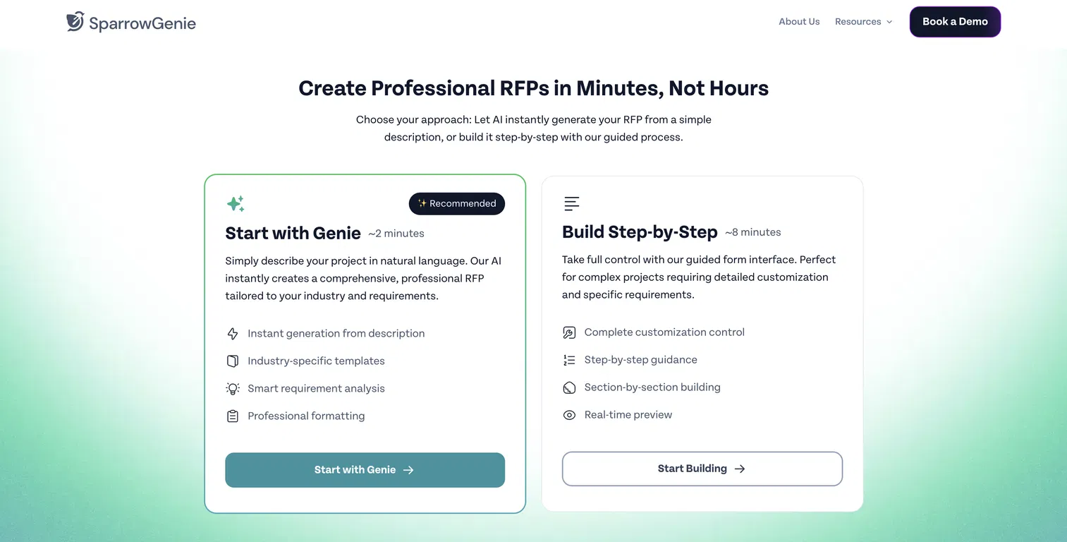 SparrowGenie | Free RFP Generator screenshot