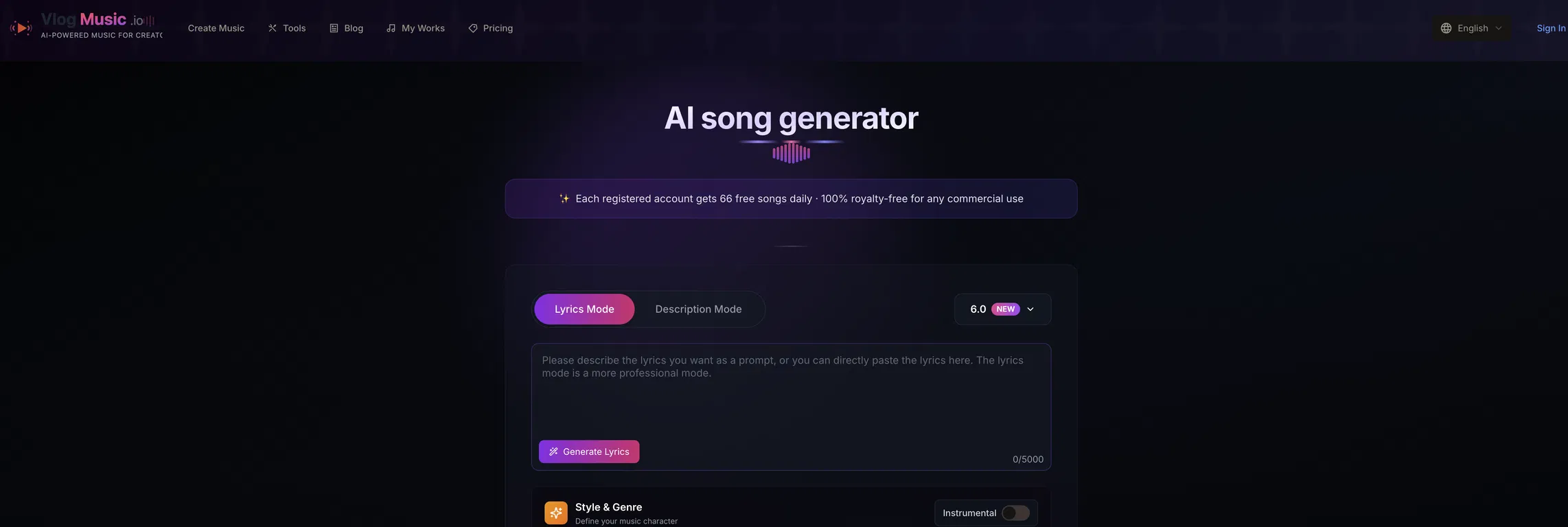 VlogMusic.io screenshot
