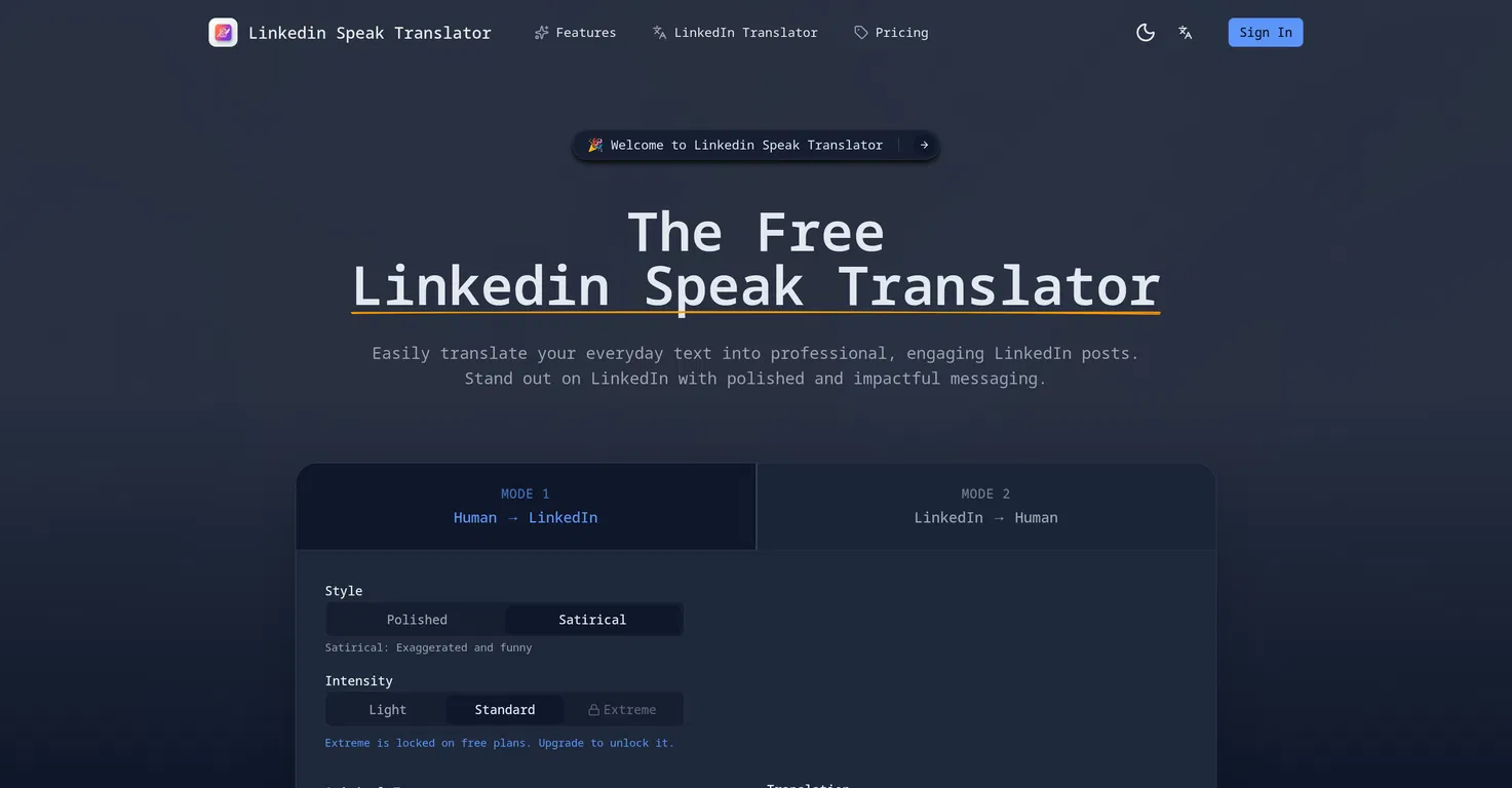 LinkedIn Speak Translator screenshot