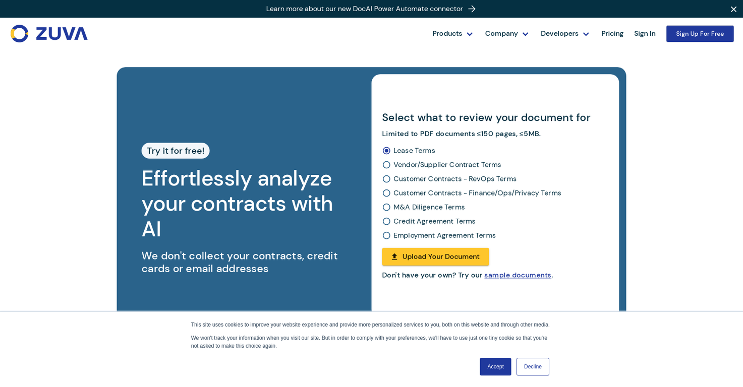 Zuva Contracts AI screenshot