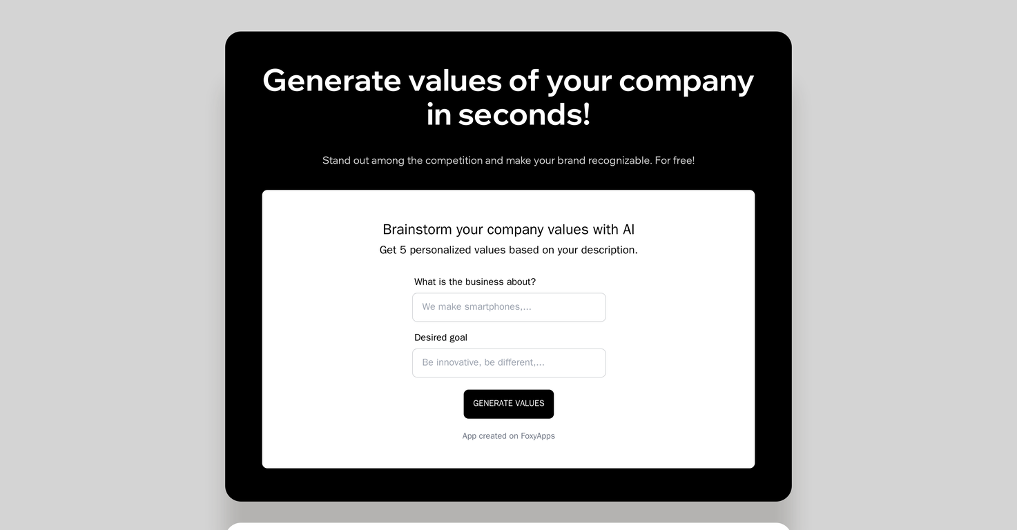 Company Values Generator screenshot
