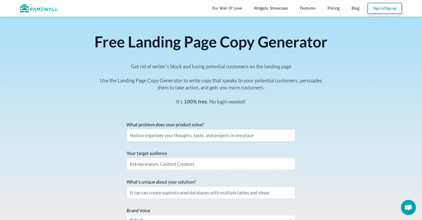 Landing Page Copy screenshot