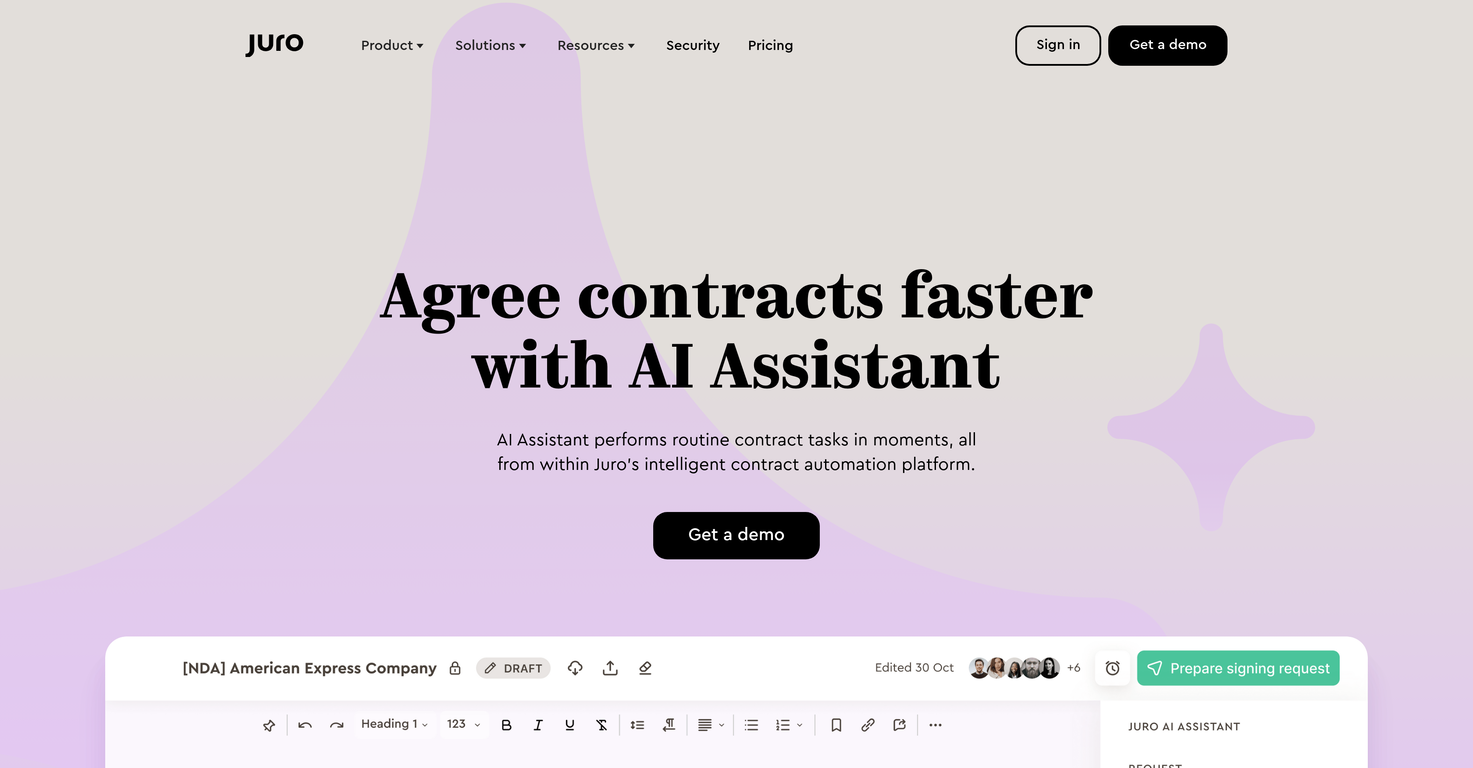 Juro's Legal AI Assistant screenshot