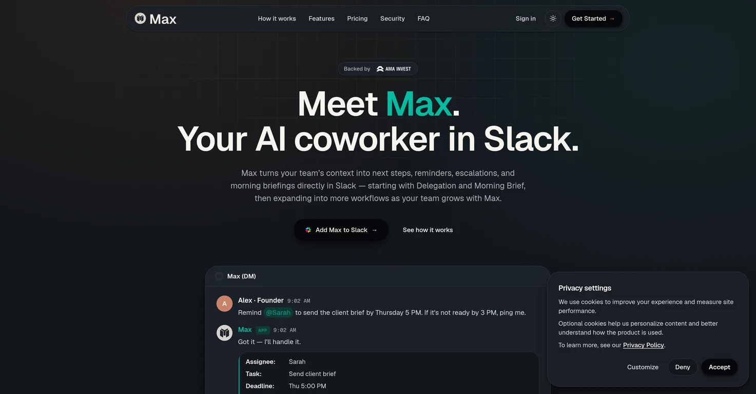 Max: AI Coworker in Slack screenshot