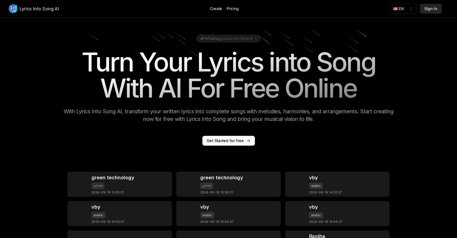 Lyrics Into Song AI screenshot