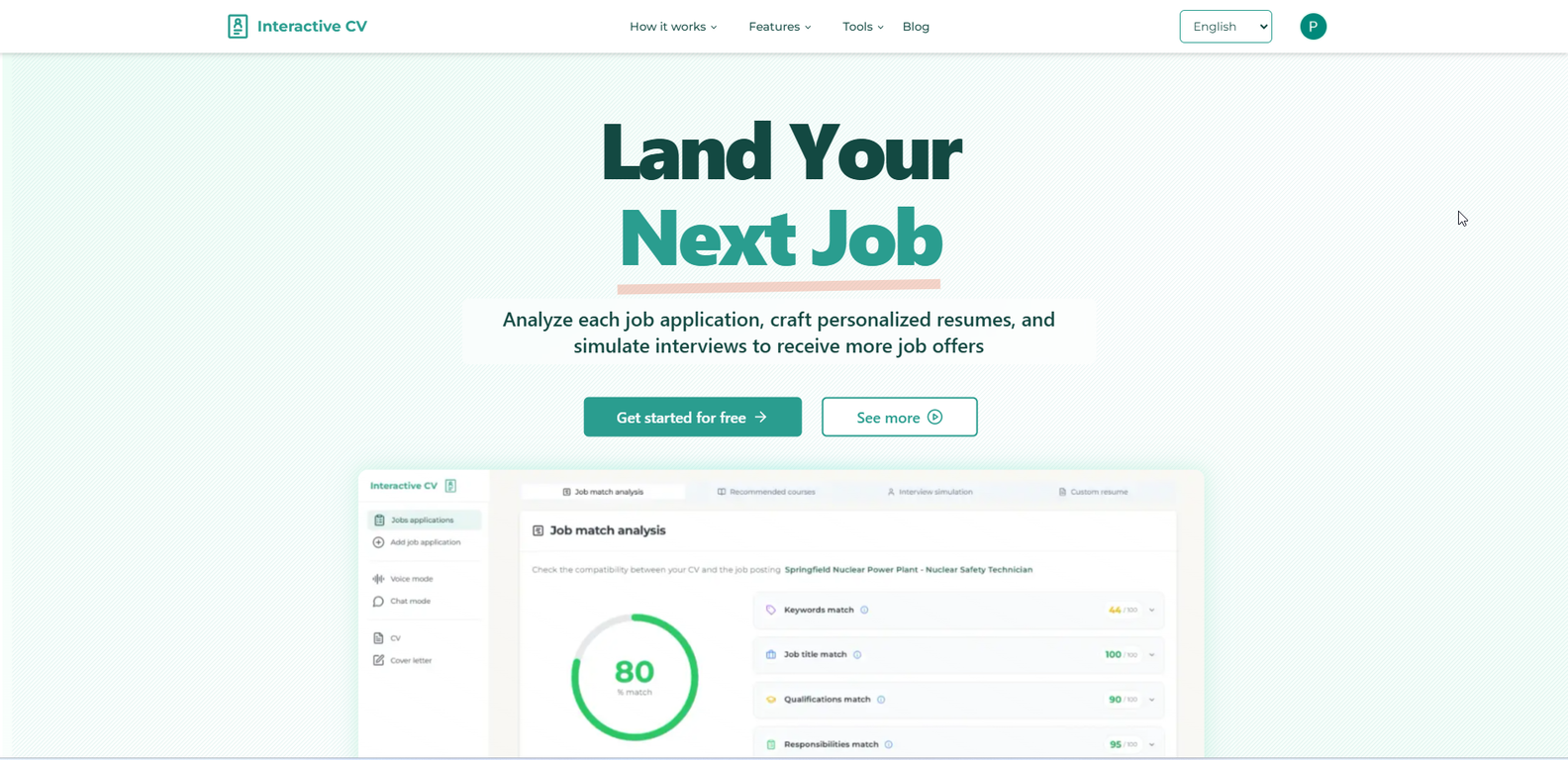Interactive CV screenshot