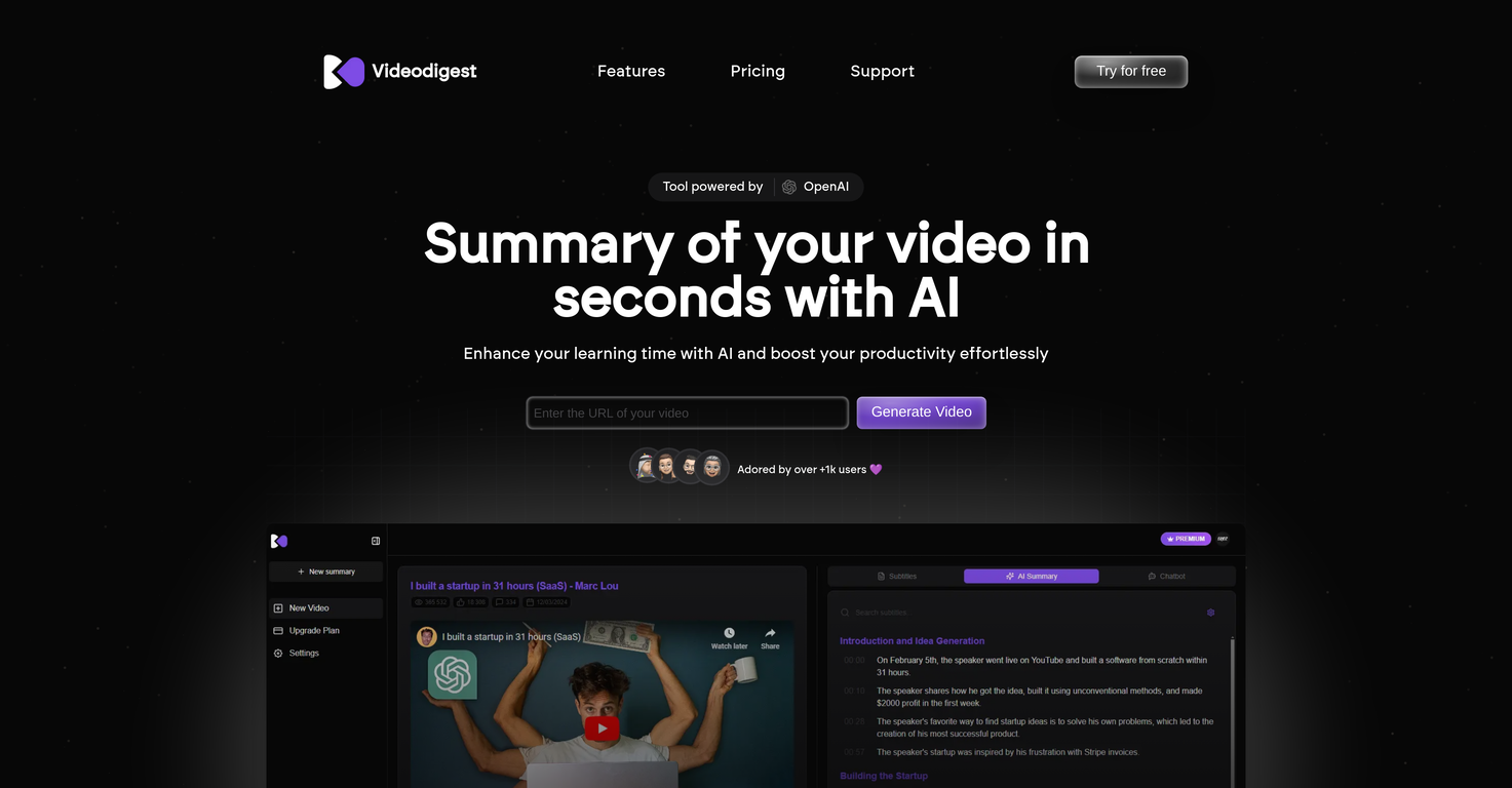 VideoDigest screenshot