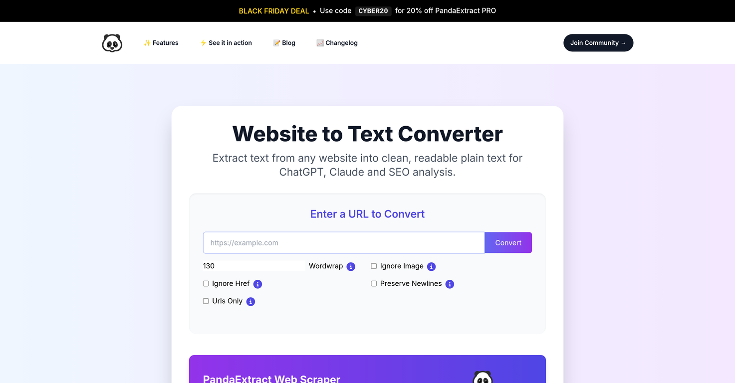 PandaExtract Website to Text Converter screenshot