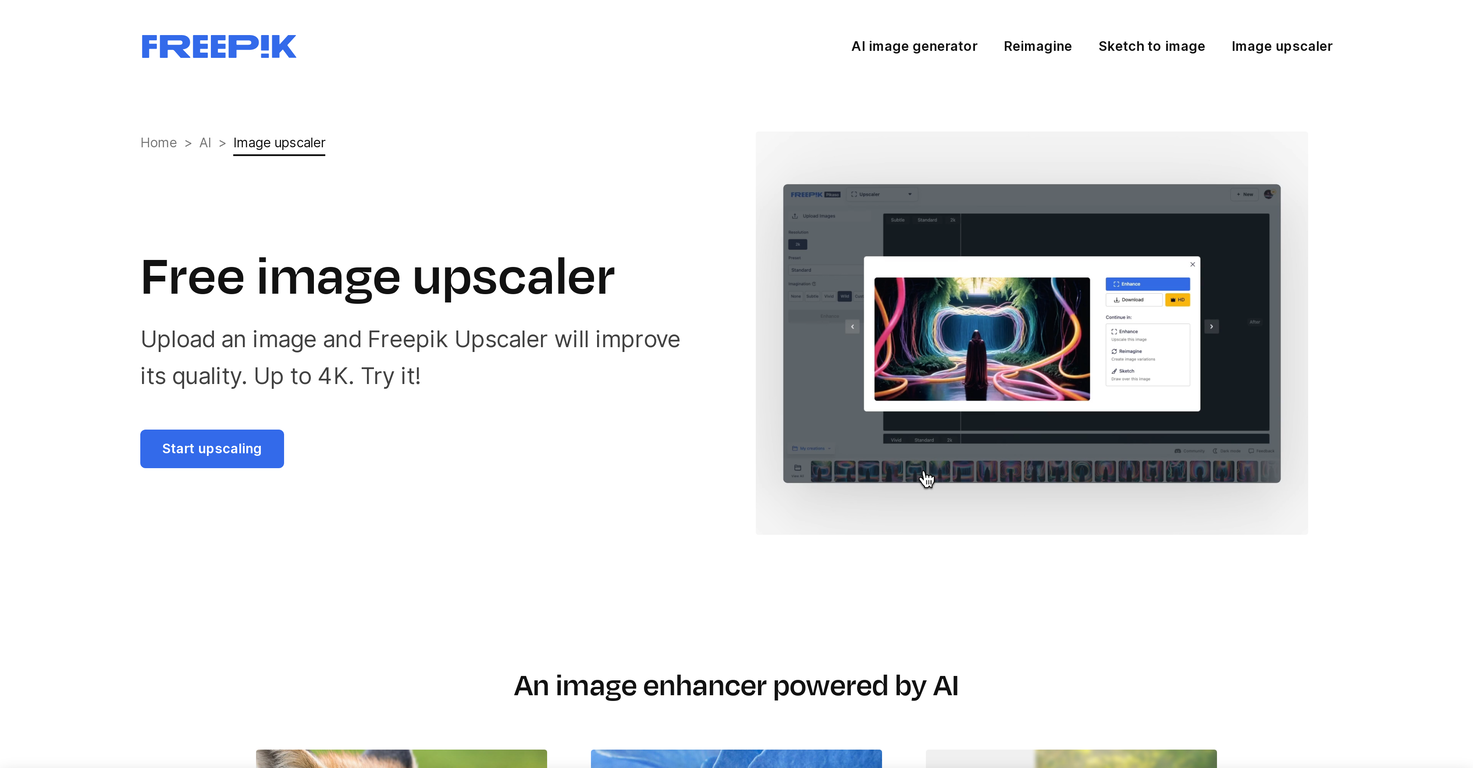 Freepik Upscaler screenshot
