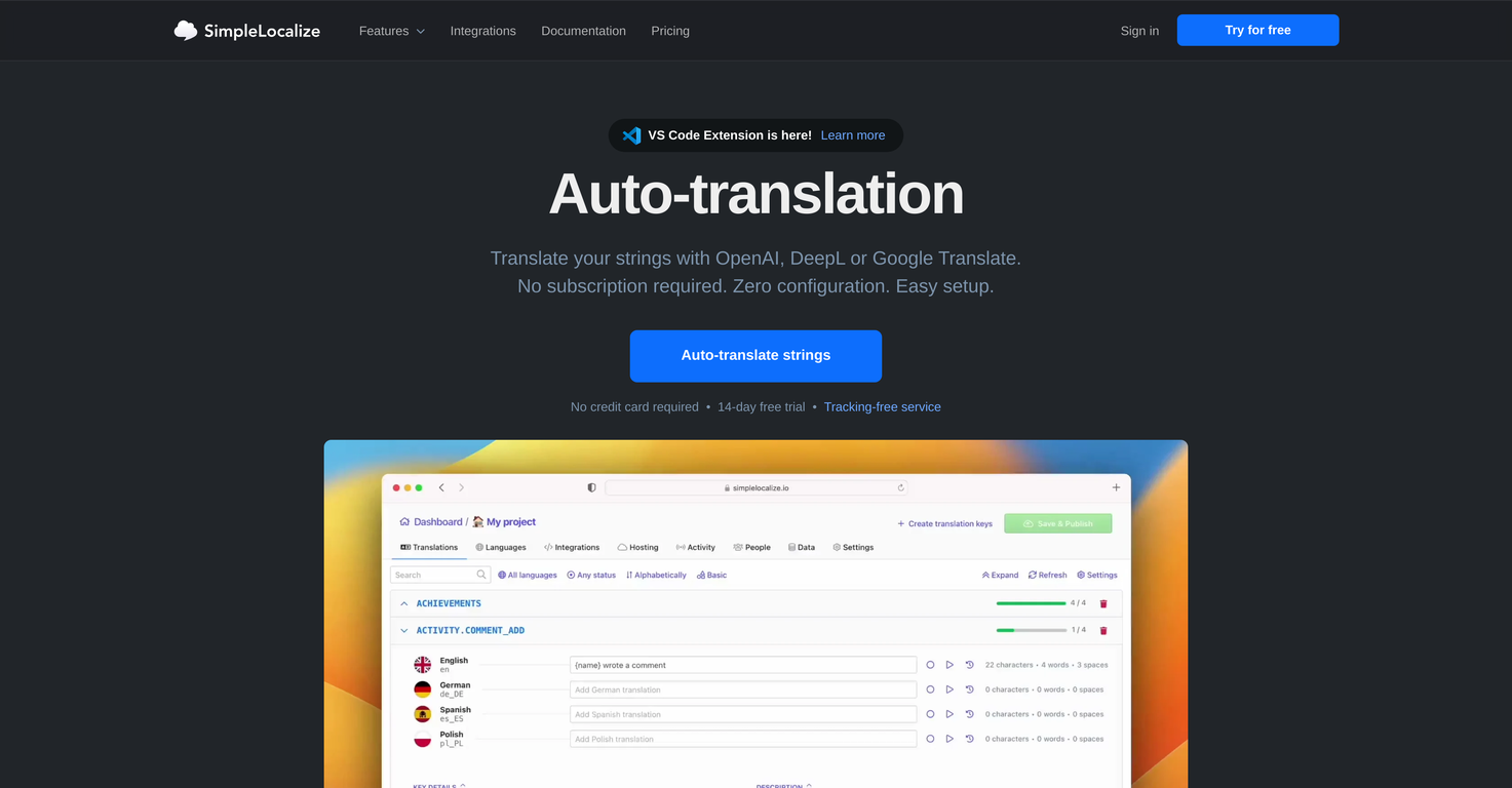 SimpleLocalize screenshot