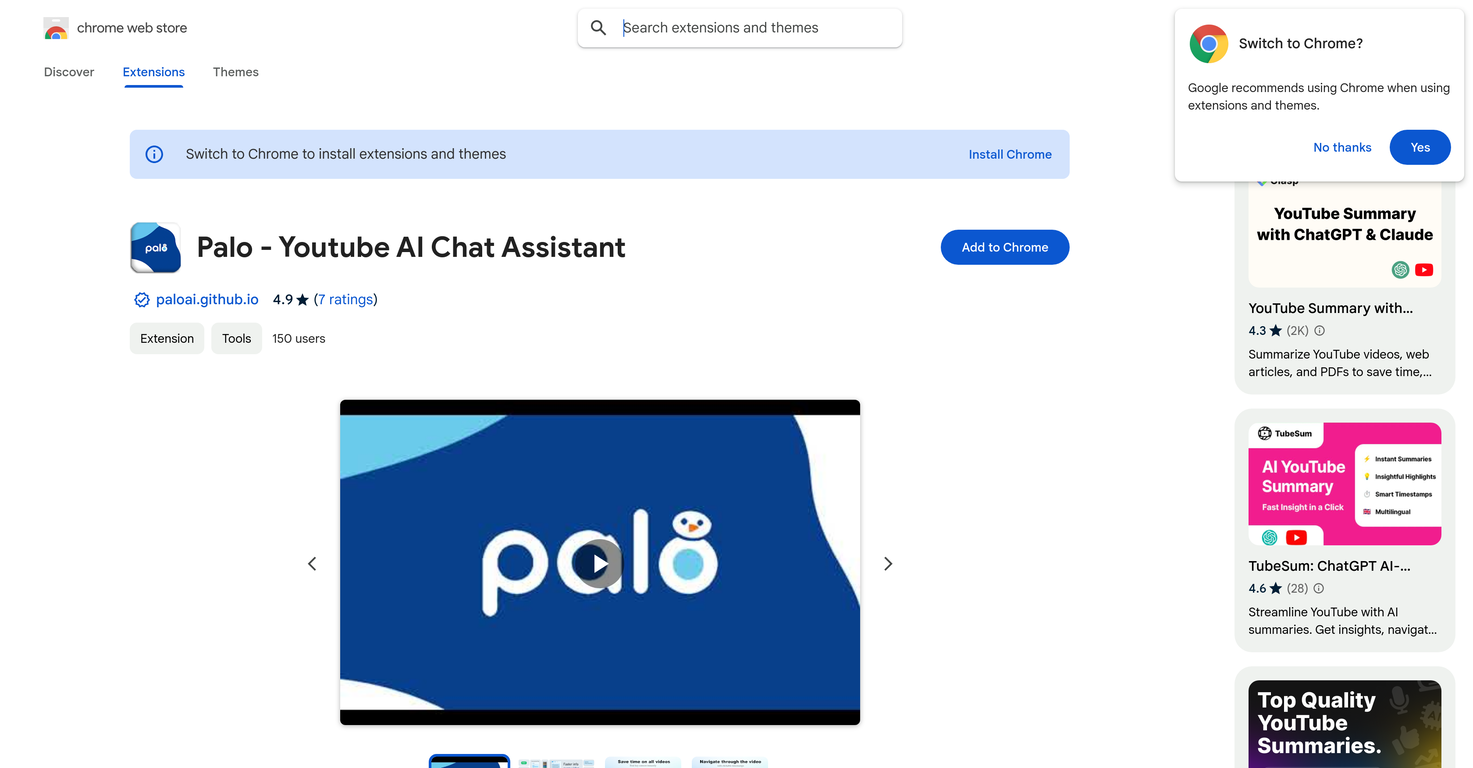Palo - Youtube AI Chat Assistant screenshot