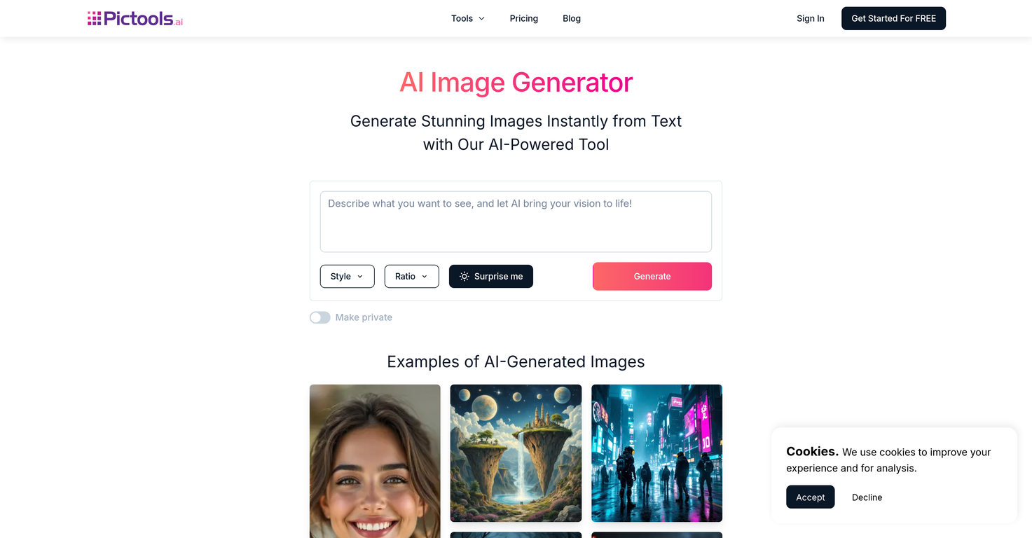 PicTools AI Image Generator screenshot