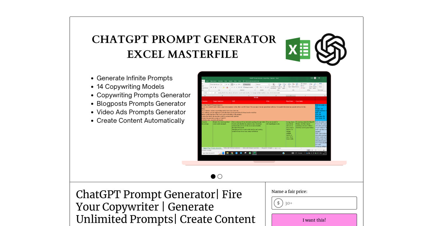 ChatGPT Copywriting Prompts Generator screenshot