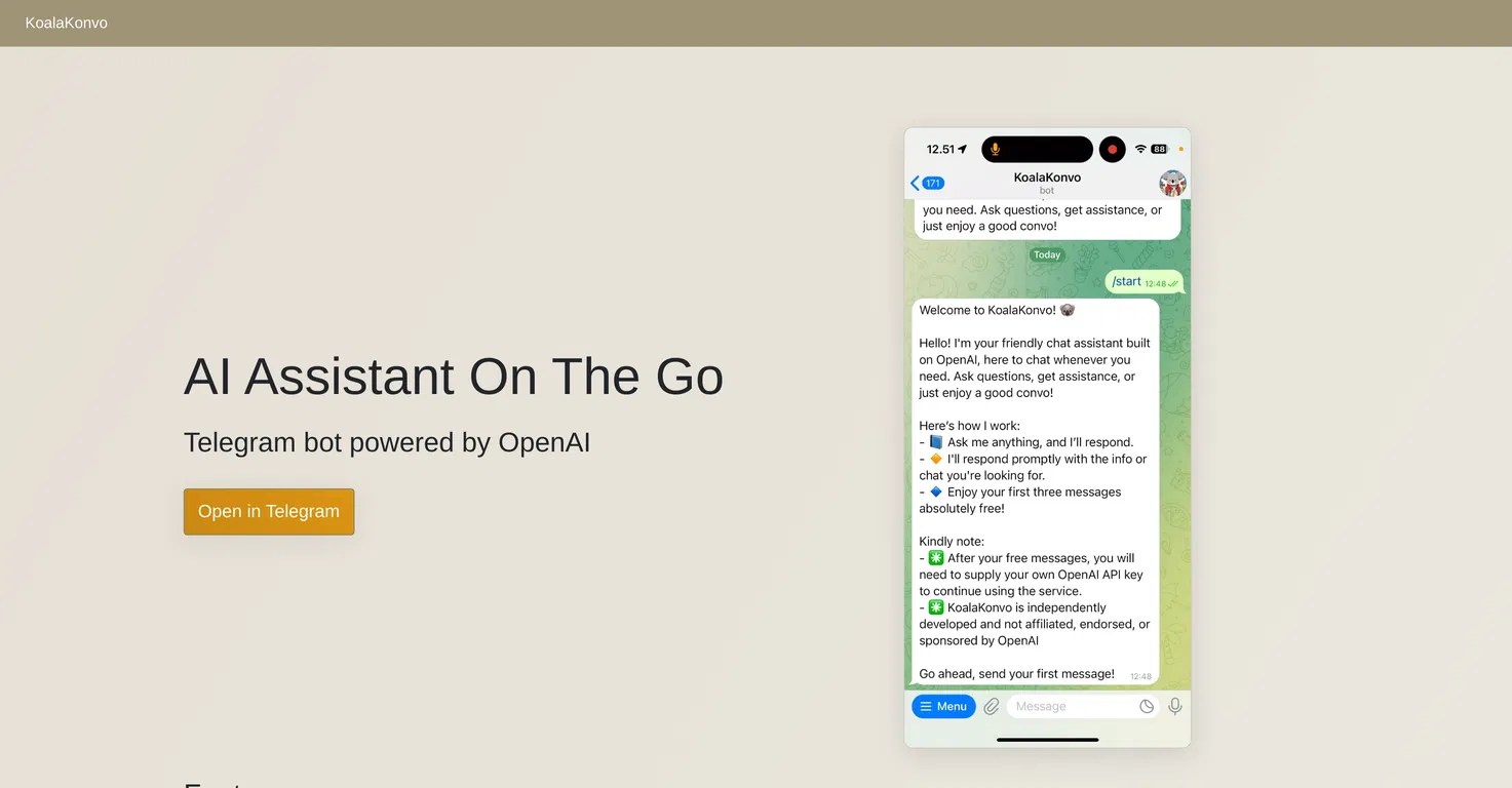 KoalaKonvo - AI Assistant for Telegram screenshot