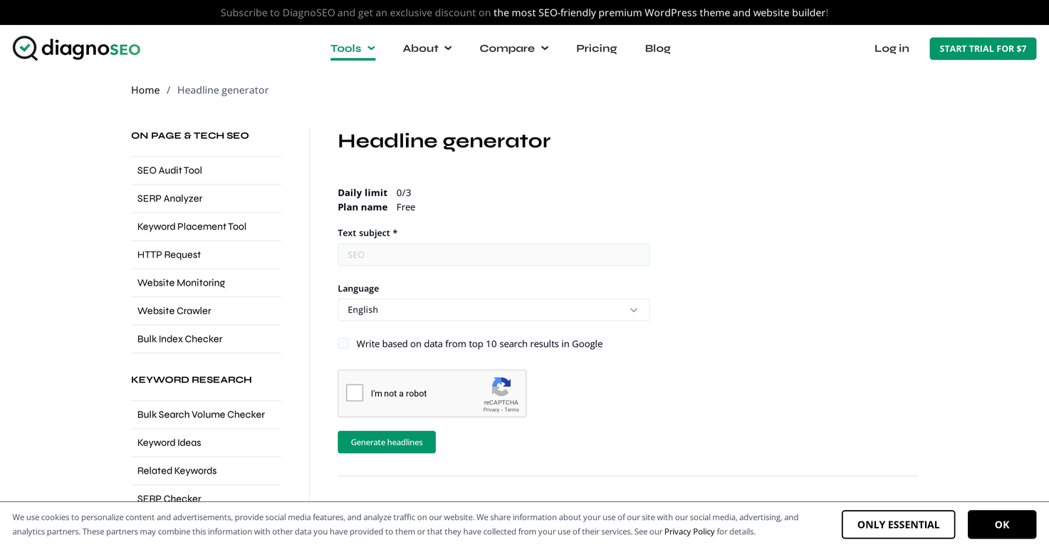 AI Headline Generator by DiagnoSEO screenshot