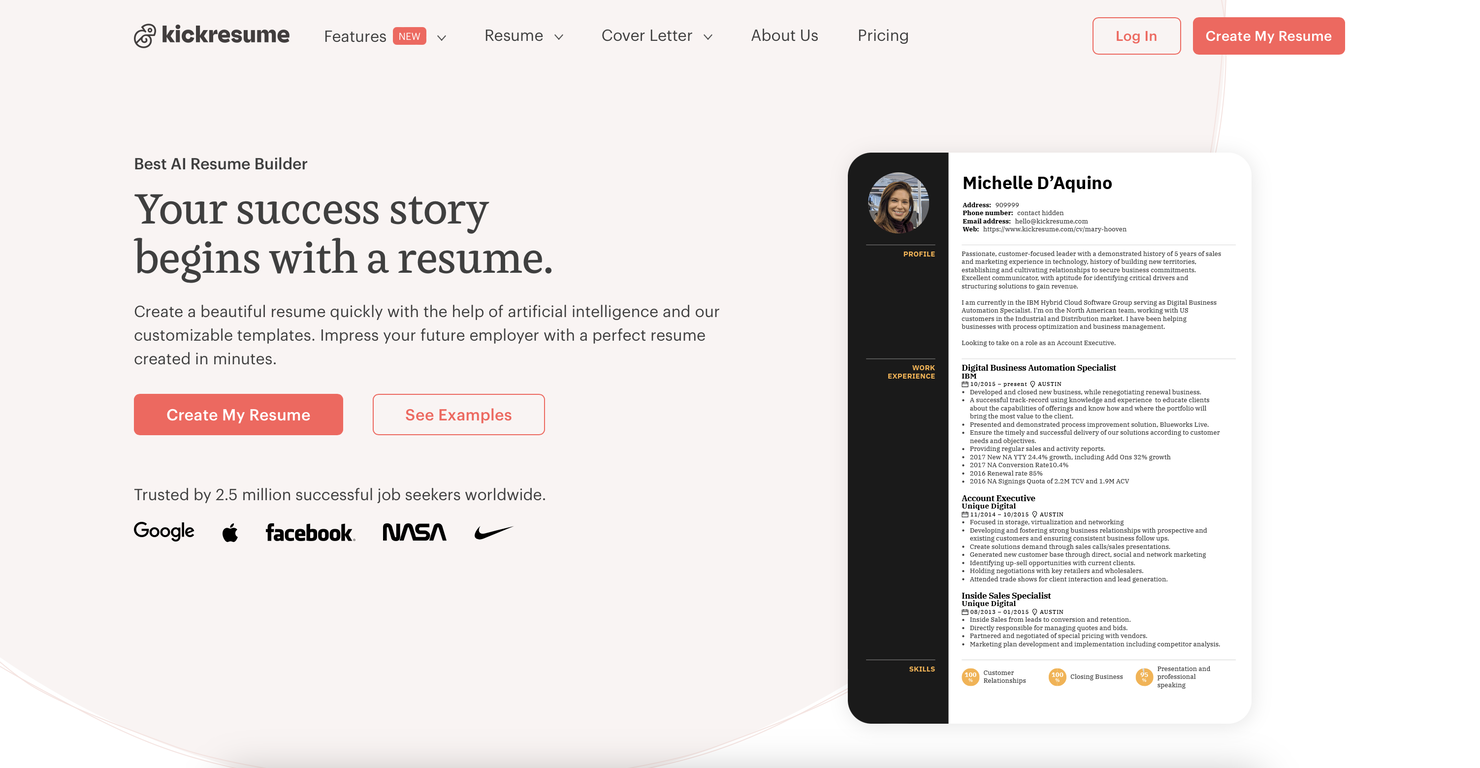 Kickresume screenshot