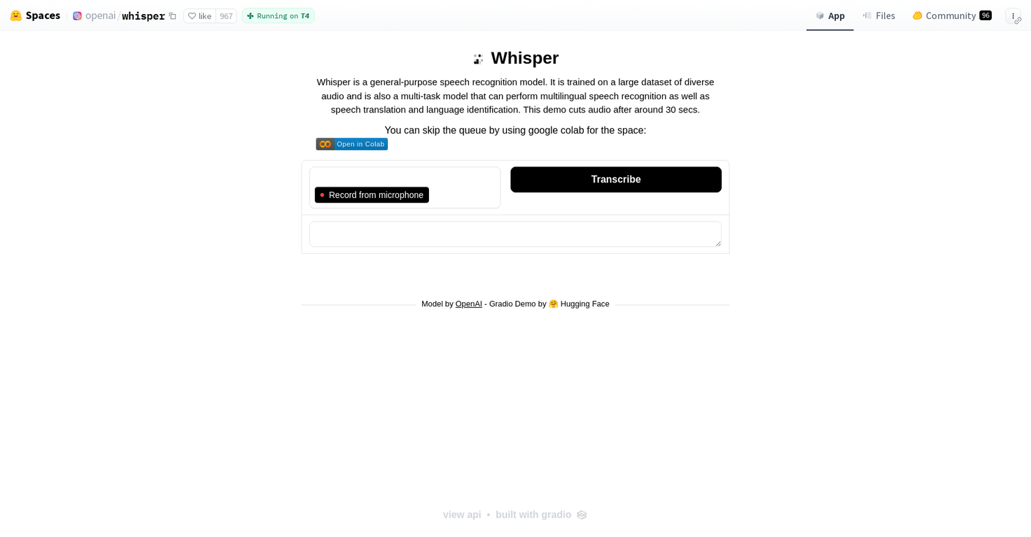 Whisper screenshot