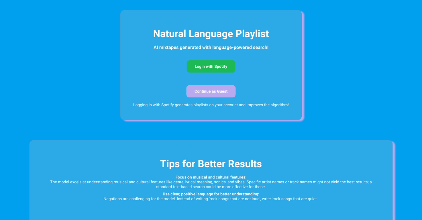 Natural Language Playlist screenshot