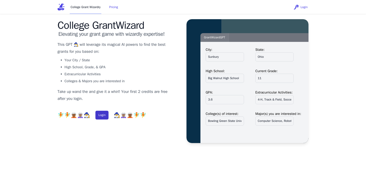 CollegeGrantWizard screenshot