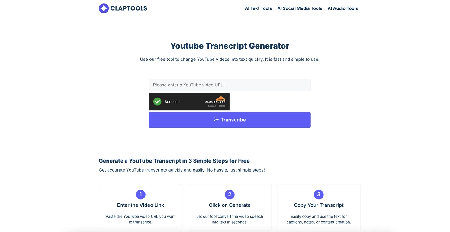 Claptools Free Youtube Transcriptor screenshot