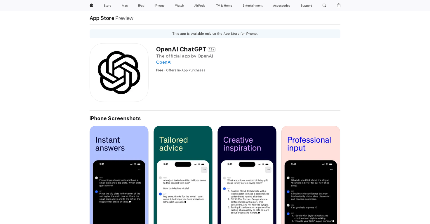 OpenAI ChatGPT screenshot