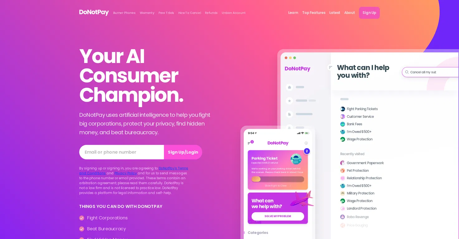 Donotpay screenshot