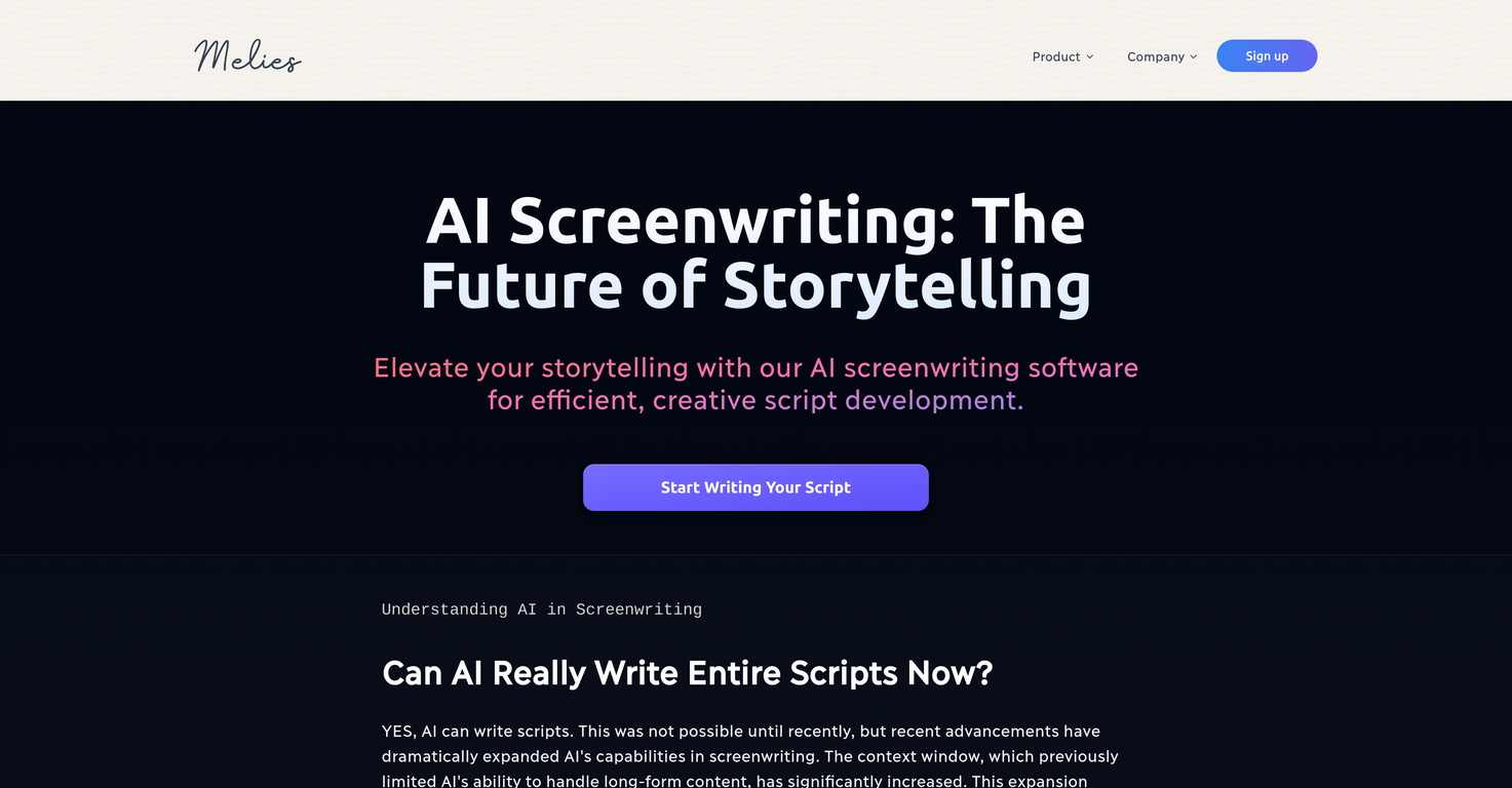 Melies AI Screenwriting Software screenshot