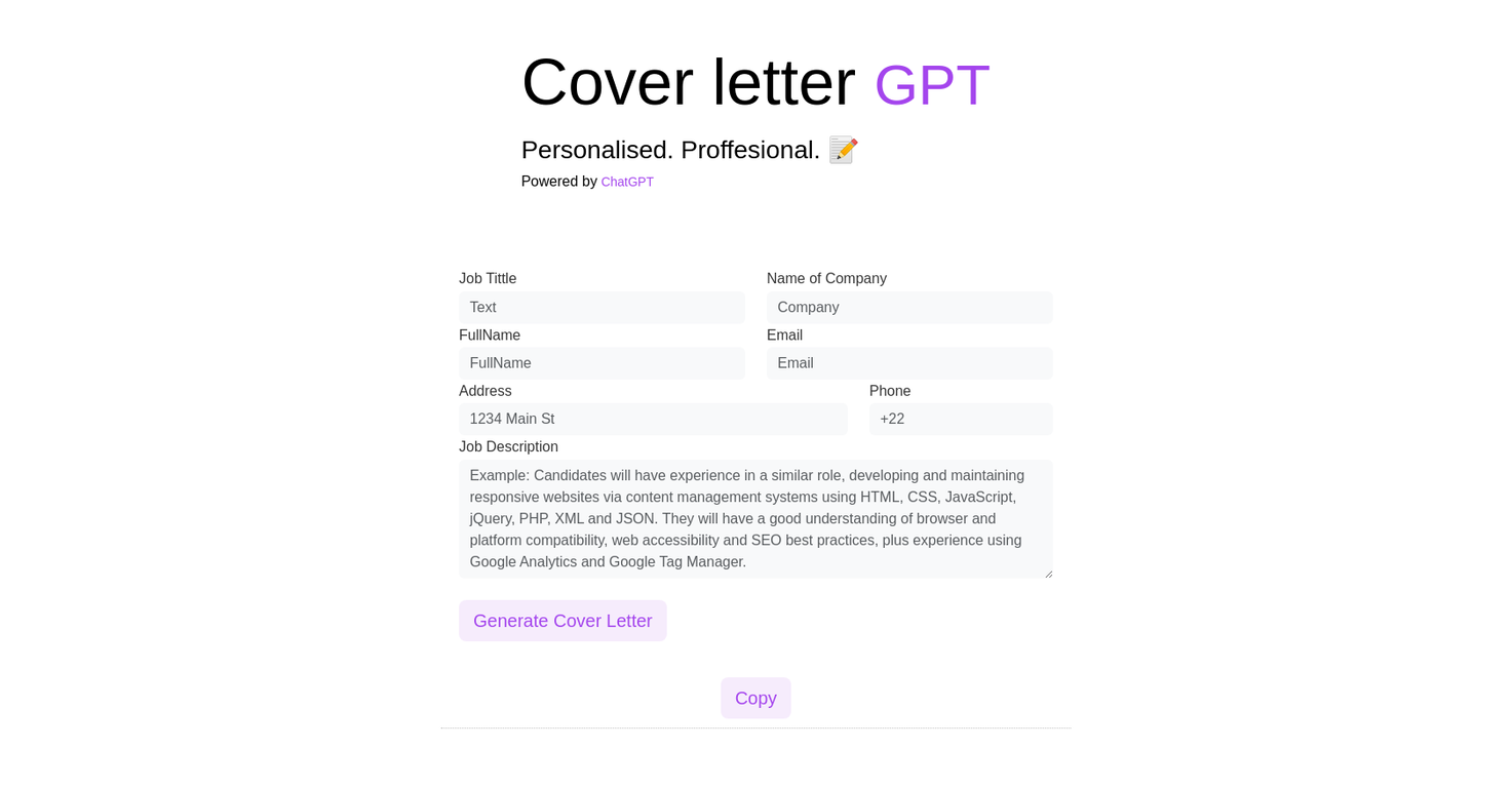 CoverLetterGPT screenshot