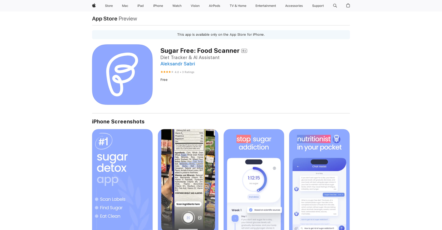 Sugar Free: Food Scanner screenshot