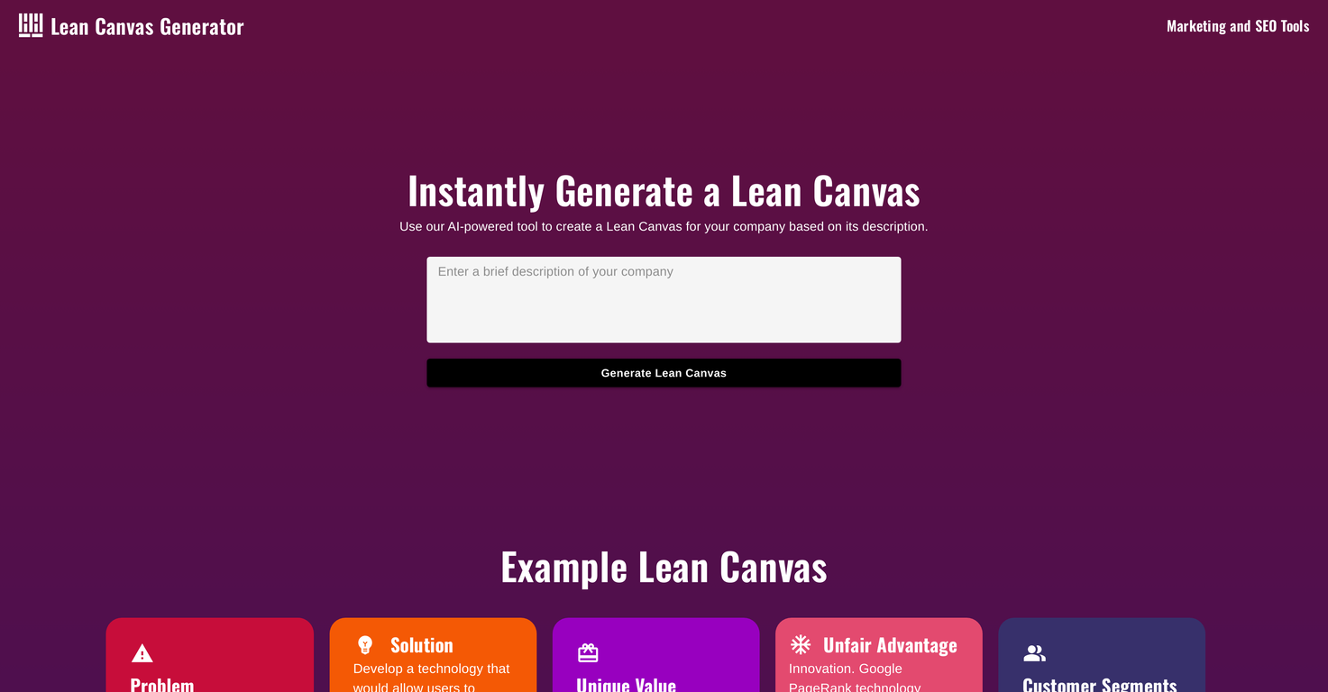 Lean Canvas screenshot