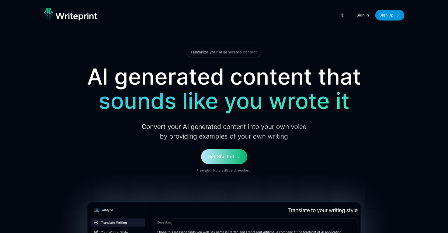 Writeprint.ai screenshot