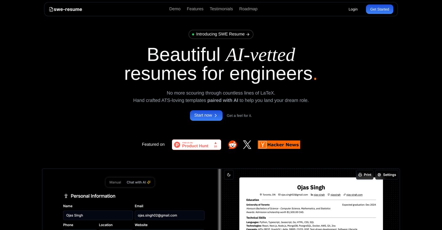 SWE-Resume screenshot
