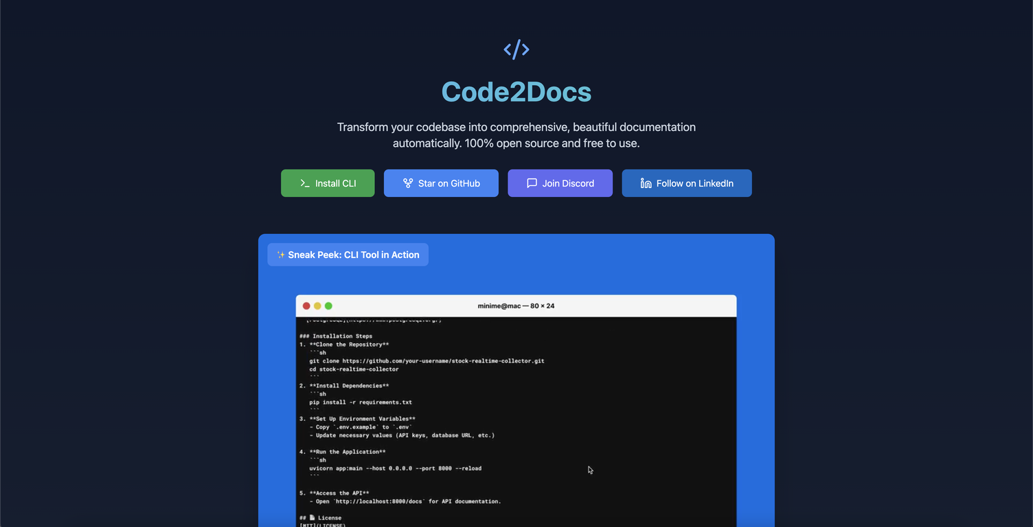 Code2Docs screenshot