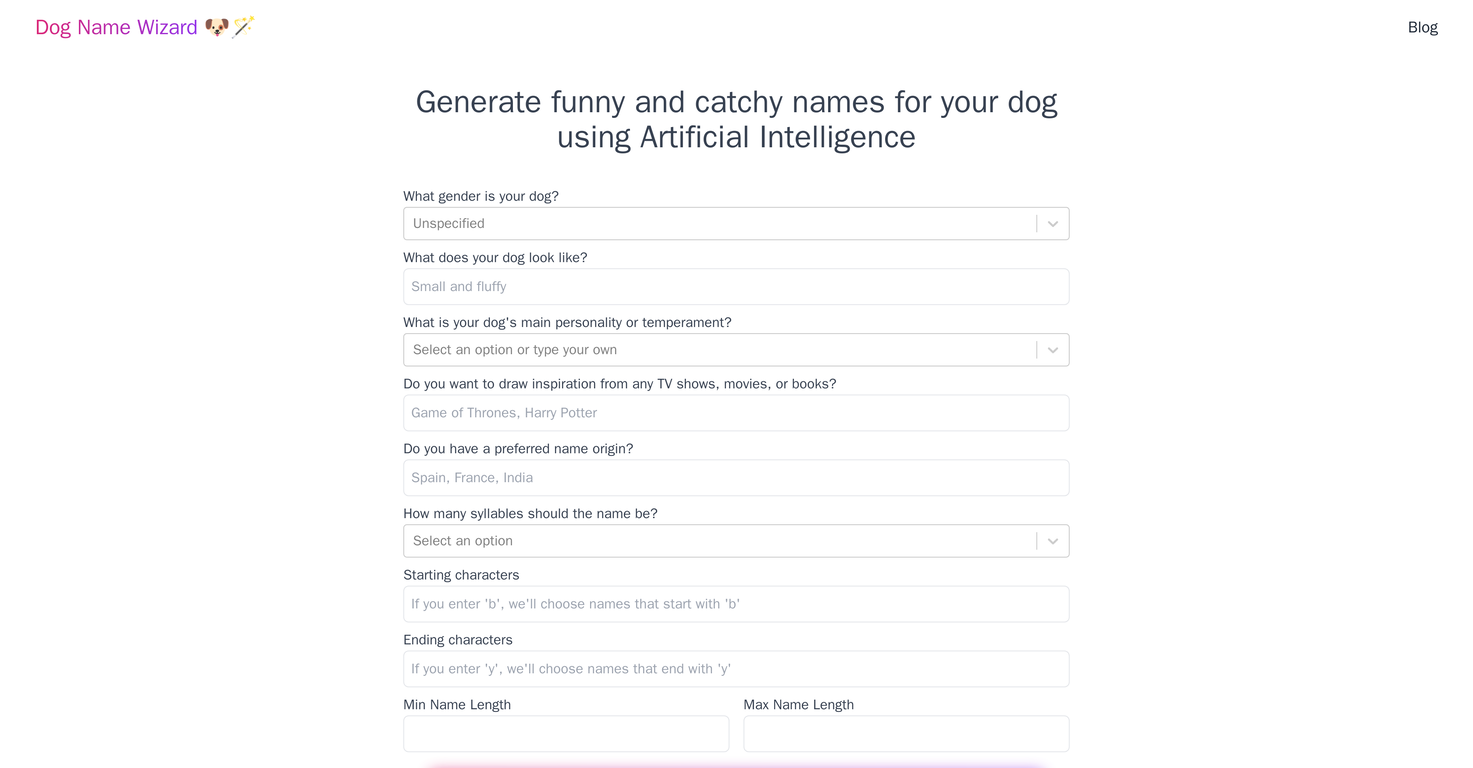 Dog Name Wizard screenshot