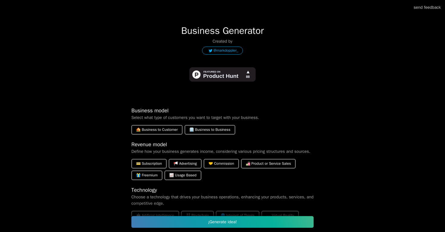 Business Idea Generator AI screenshot