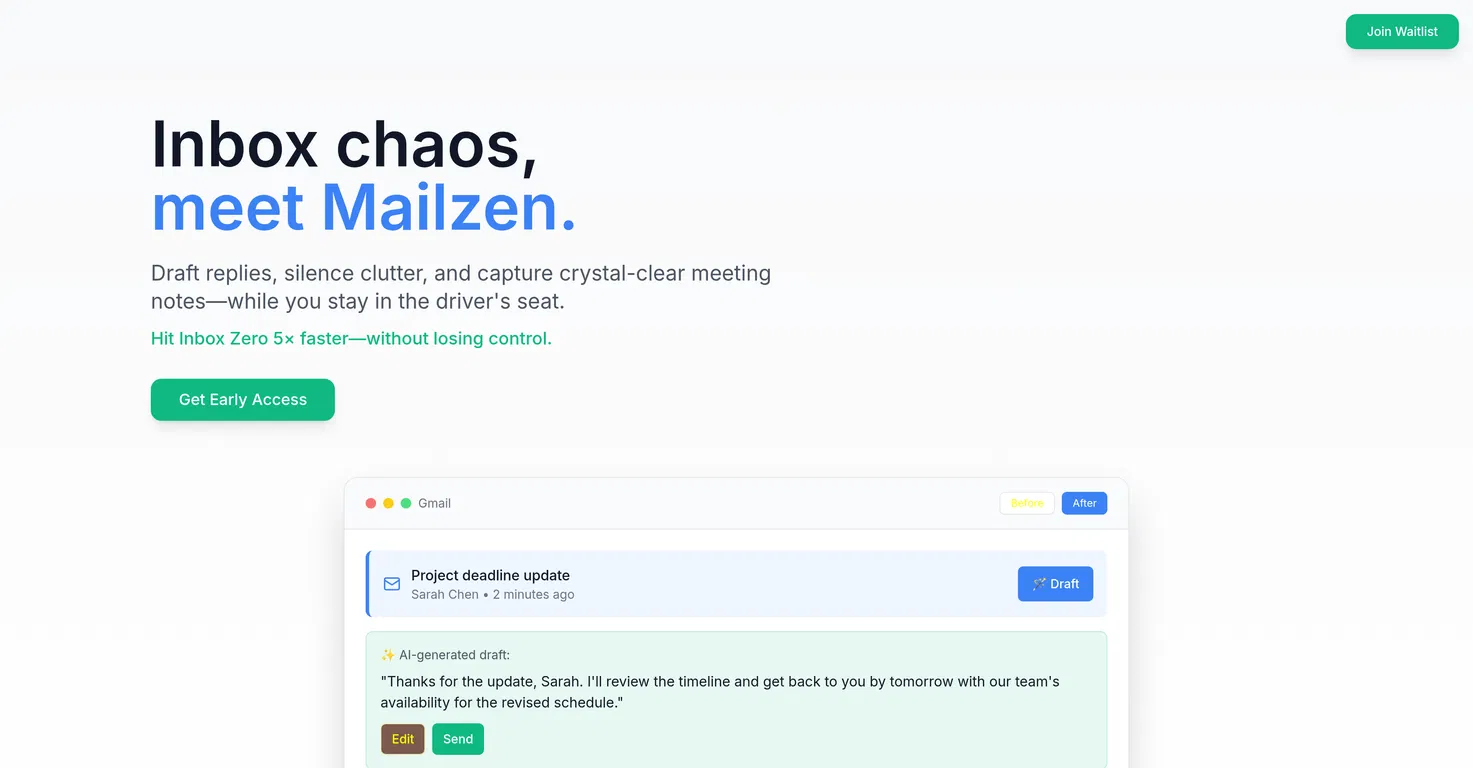 Mailzen.ai — Inbox Zen. Draft ✍️ Declutter 🗂... screenshot