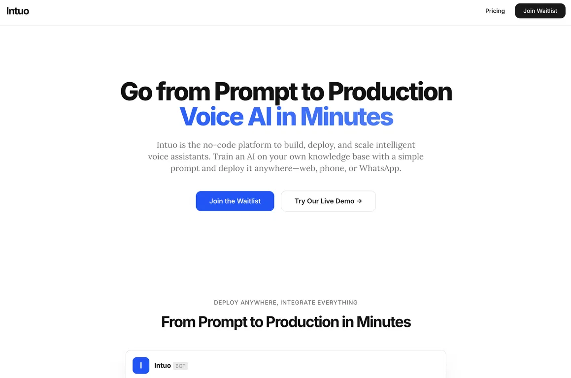 Intuo – No-Code Voice AI Platform screenshot