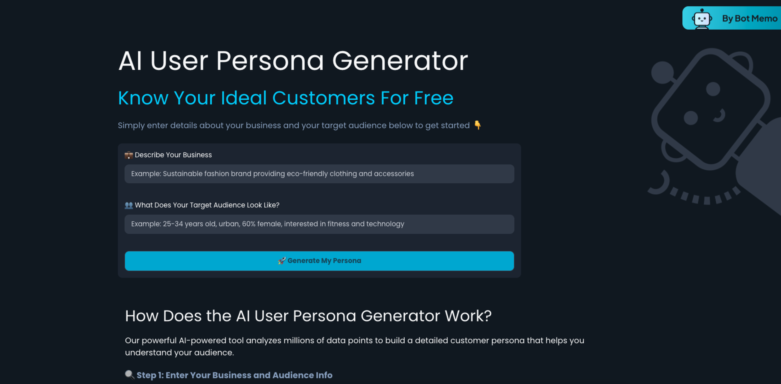 AI User Persona Generator by Bot Memo screenshot