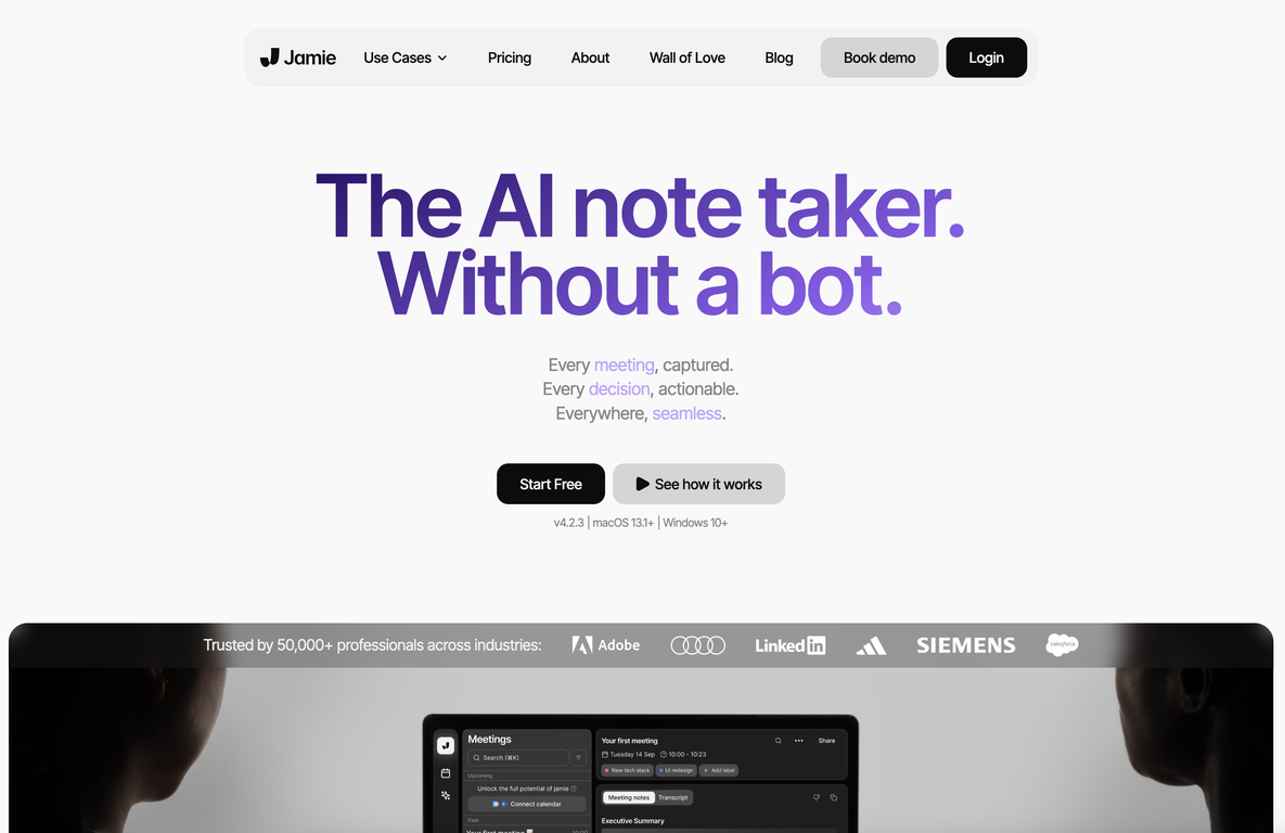 jamie - AI Notetaker for Meeting Notes & Automated Ac... screenshot