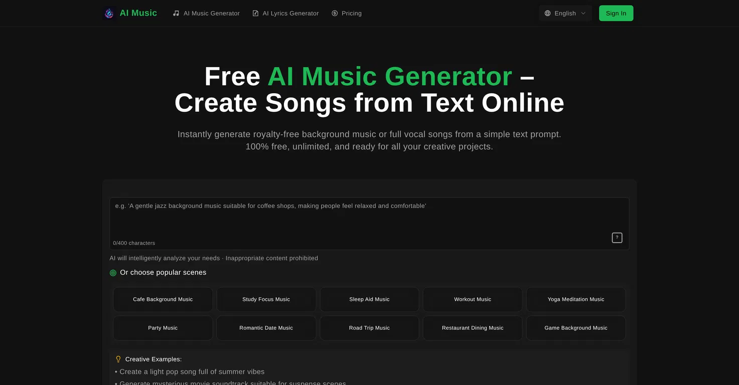 Free AI Music Generator screenshot