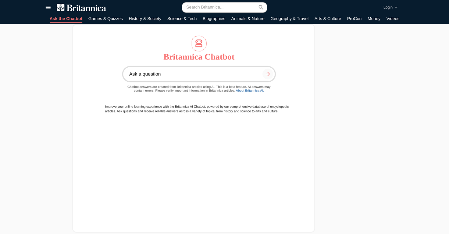Britannica AI Chatbot screenshot