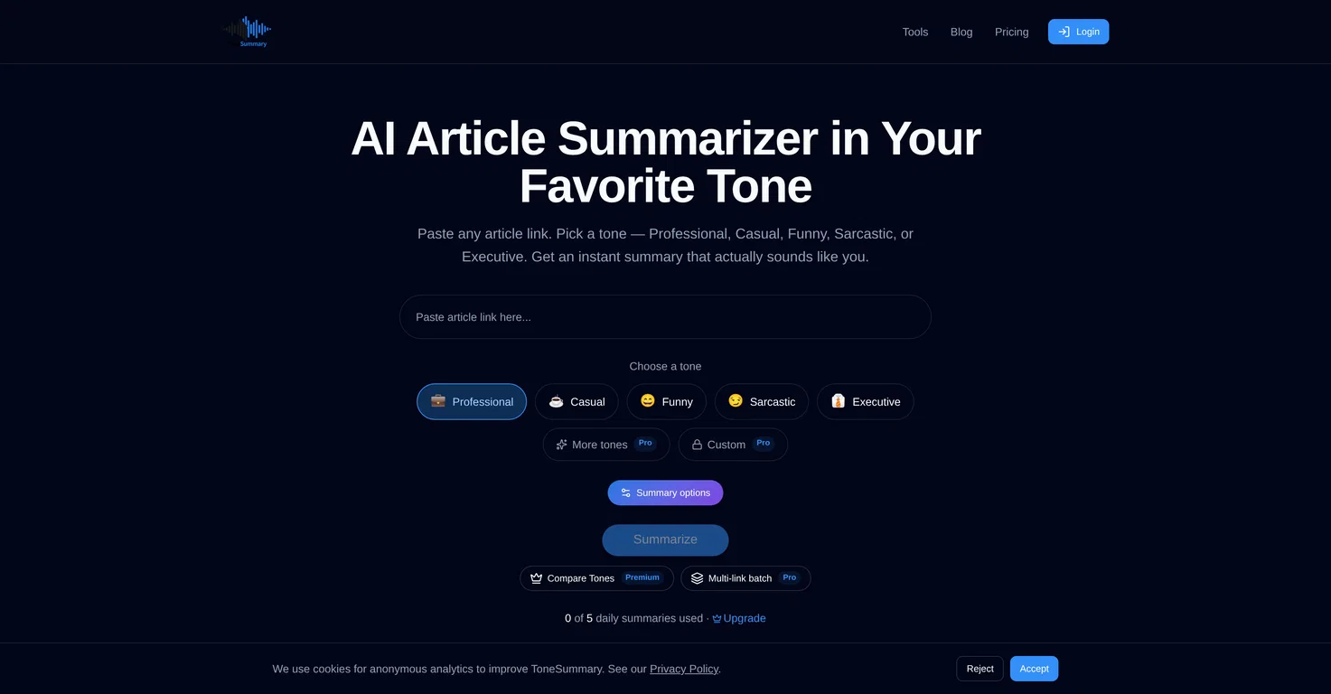Tone Summary screenshot