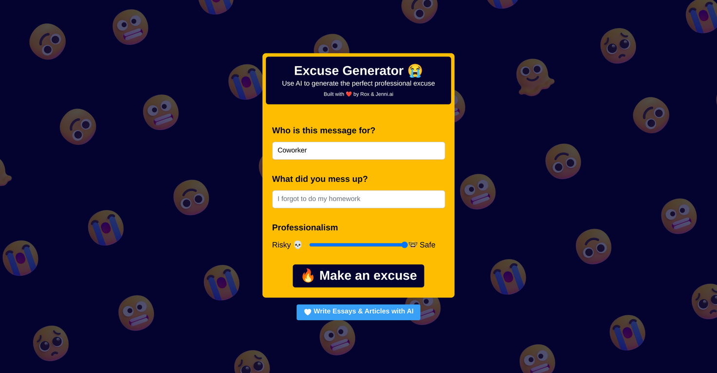 Excuses AI screenshot