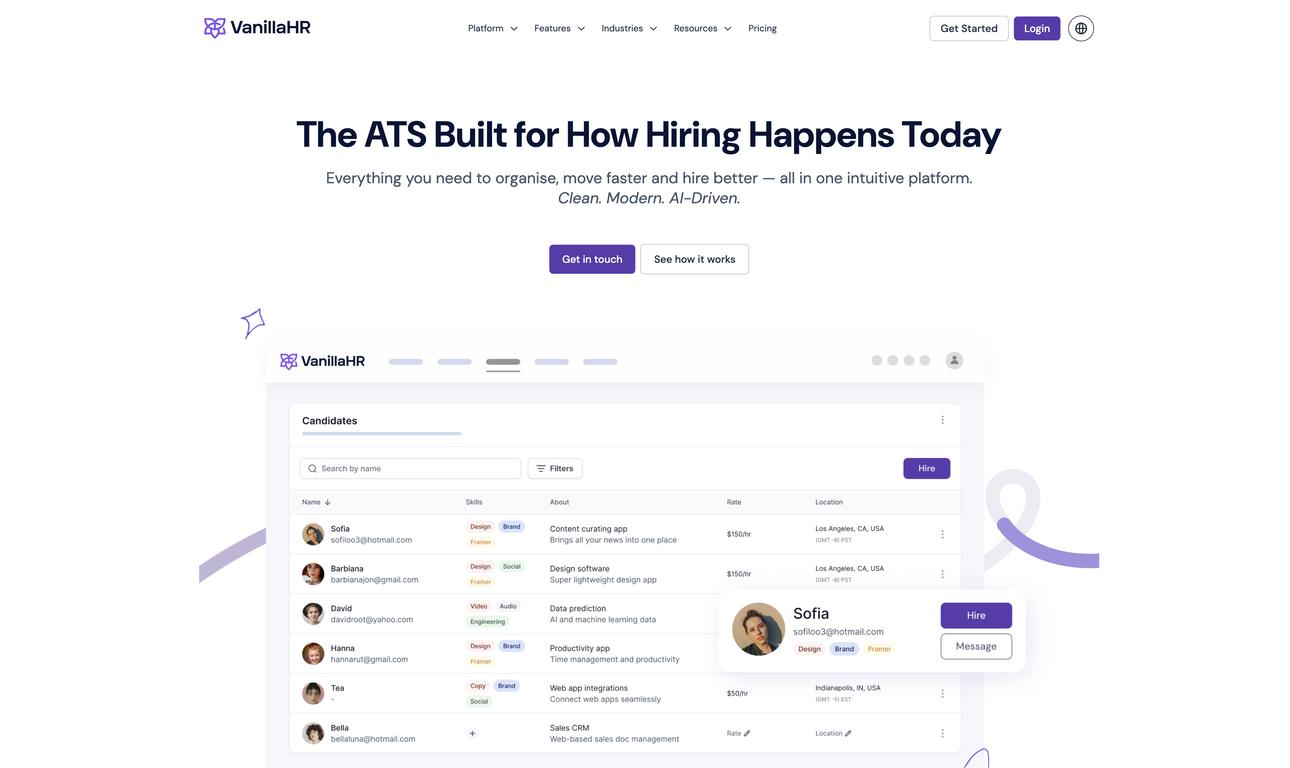 VanillaHR Hiring Platform screenshot