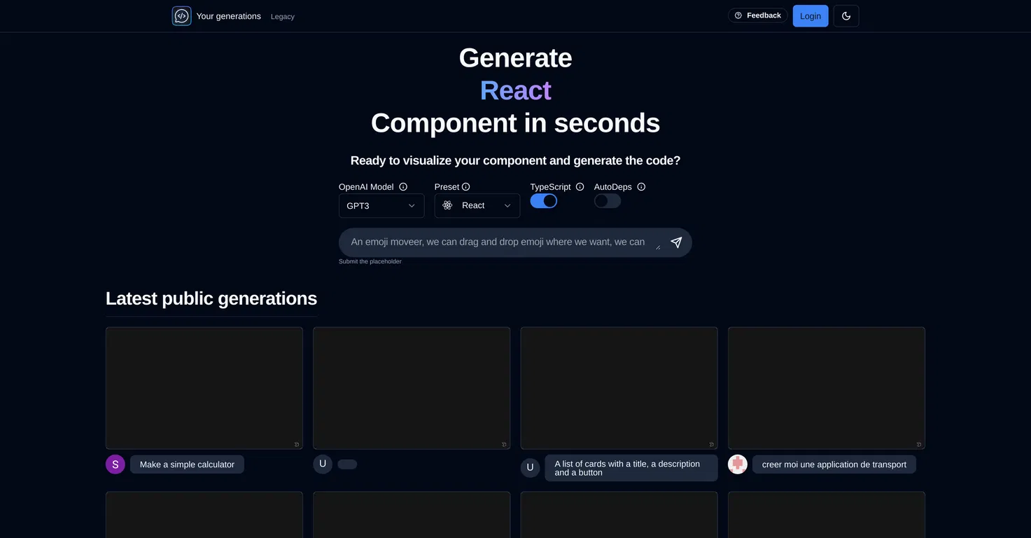 Chat2Code.dev screenshot