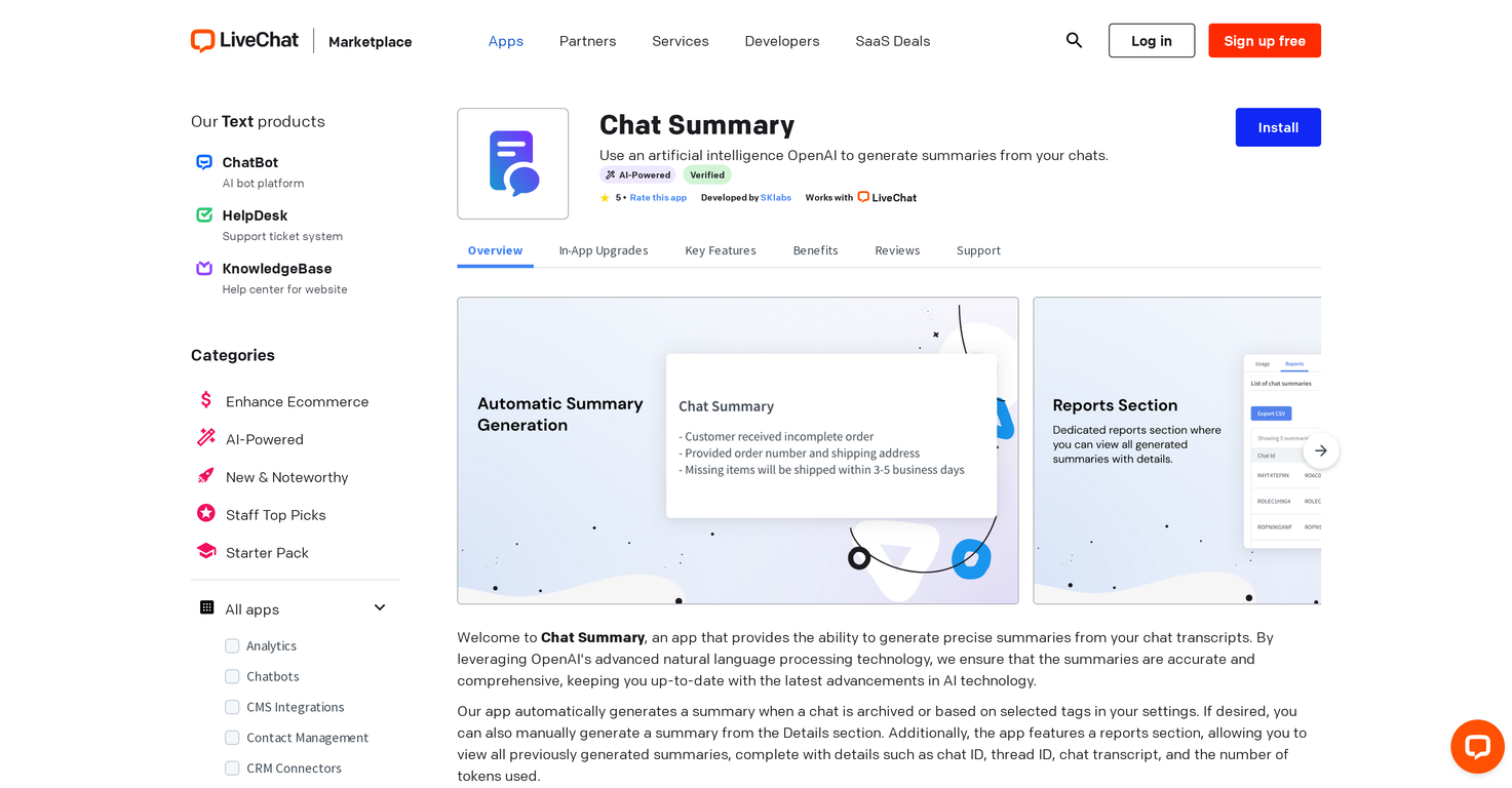 Chat Summary for LiveChat screenshot