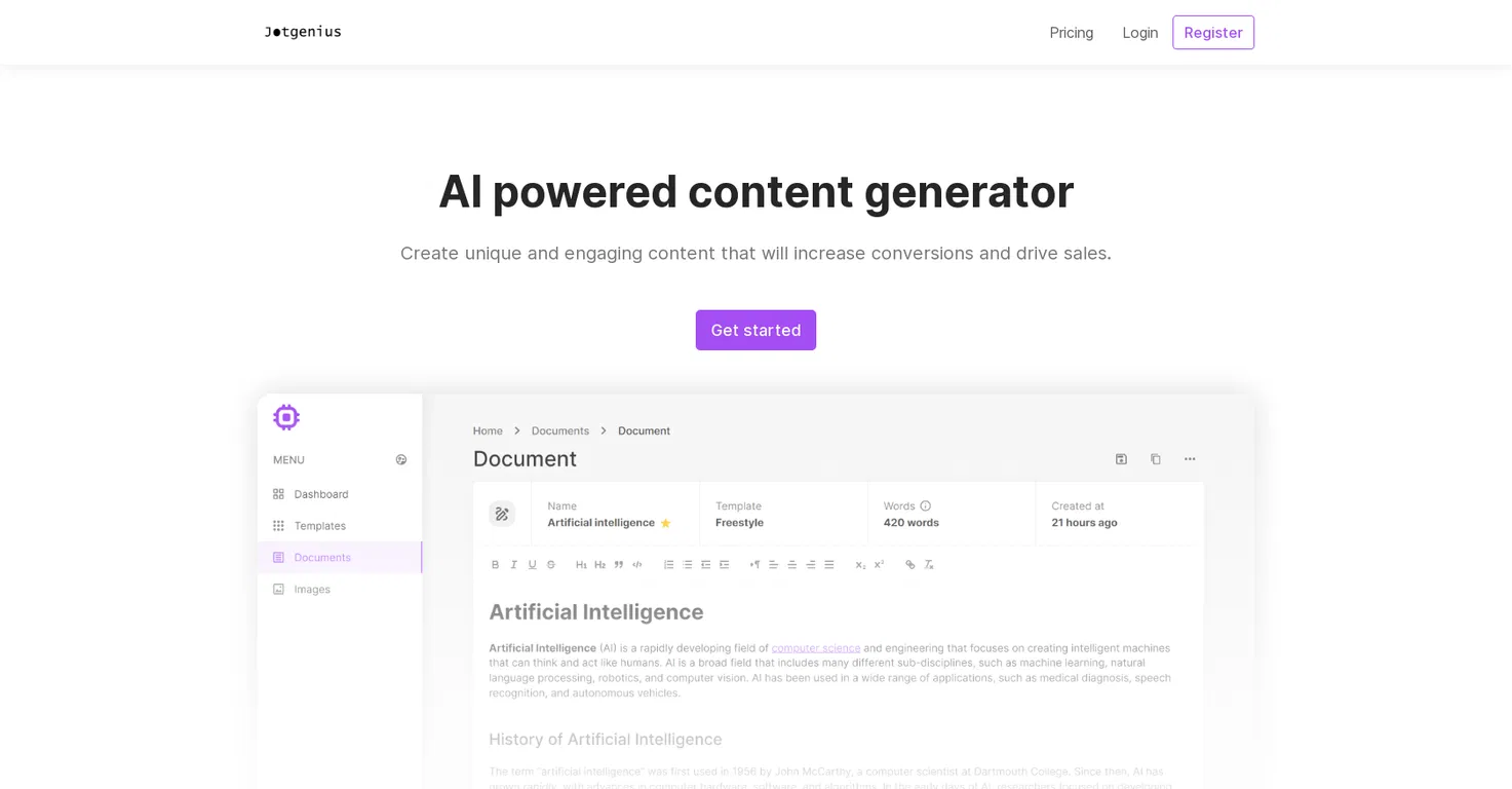 Jotgenius screenshot